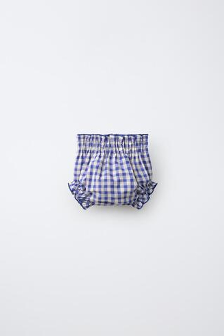 ZARA ТРУСЫ В КЛЕТКУ ВИШИ, ЭКРЮ/СИНИЙ