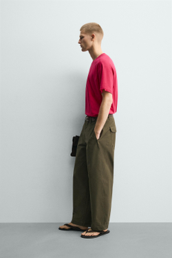 ZARA ФУТБОЛКА RELAXED FIT СО ШВАМИ, ЯРКАЯ ФУКСИЯ