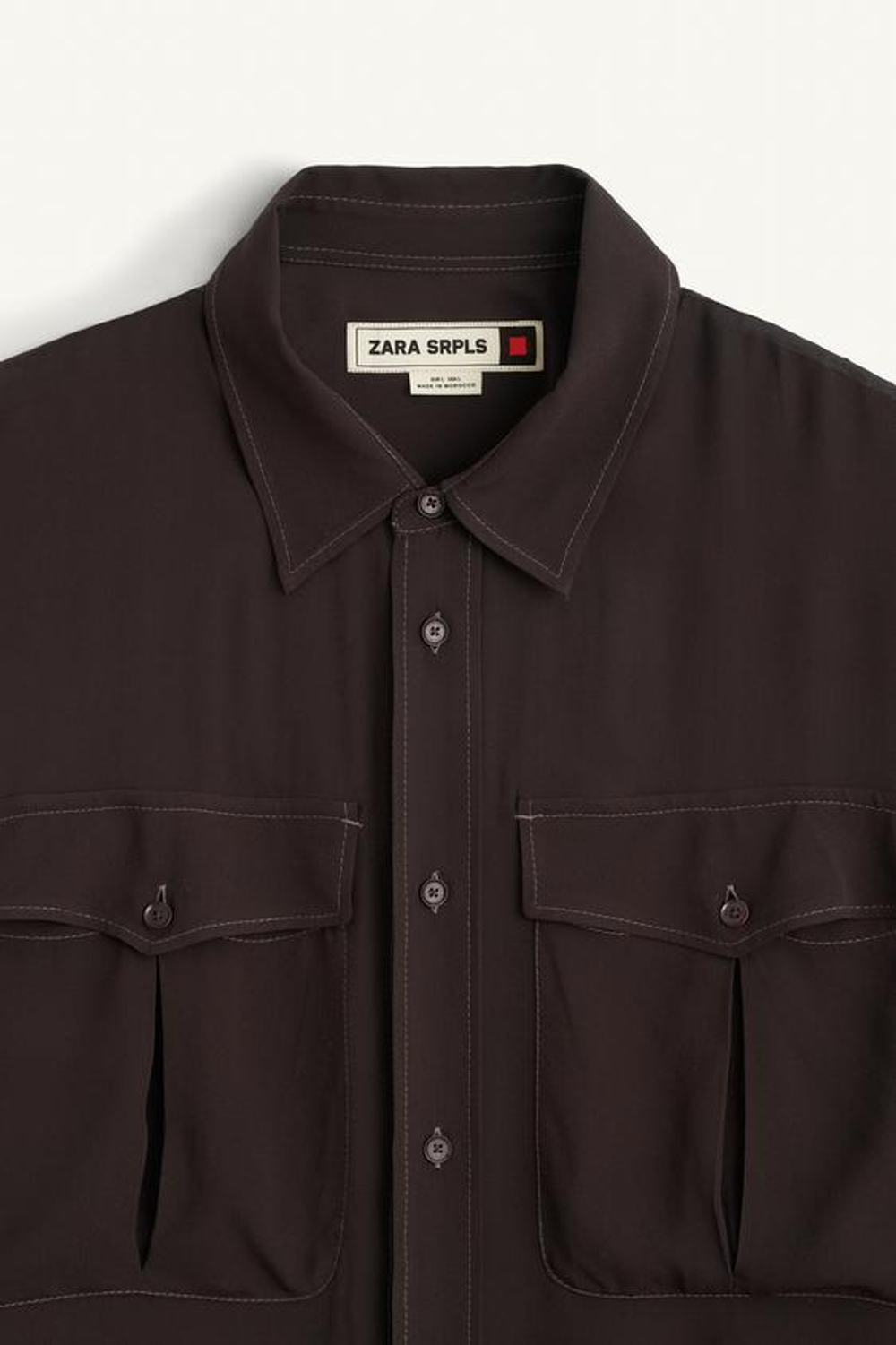 ZARA РУБАШКА СВОБОДНОГО КРОЯ ИЗ ПОЛУПРОЗРАЧНОЙ ВИСКОЗЫ, ТЁМНО-КОРИЧНЕВЫЙ