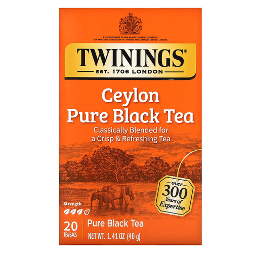 Twinings, чистый черный чай, цейлонский, 20 чайных пакетиков, 40 г (1,41 унции)