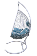 Кресло подвесное Сфера арт.CN600-2024 (стойка+основание.белое.,корзн.белая.,подуш.бирюзовая. 3уп.(М))