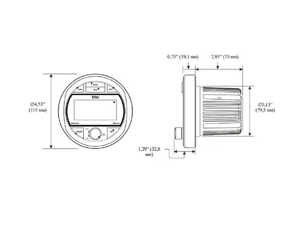 Магнитола Boss кругл. MGR300B (60W x 4, Bluetooth, USB, Aux, FM, IPX5)