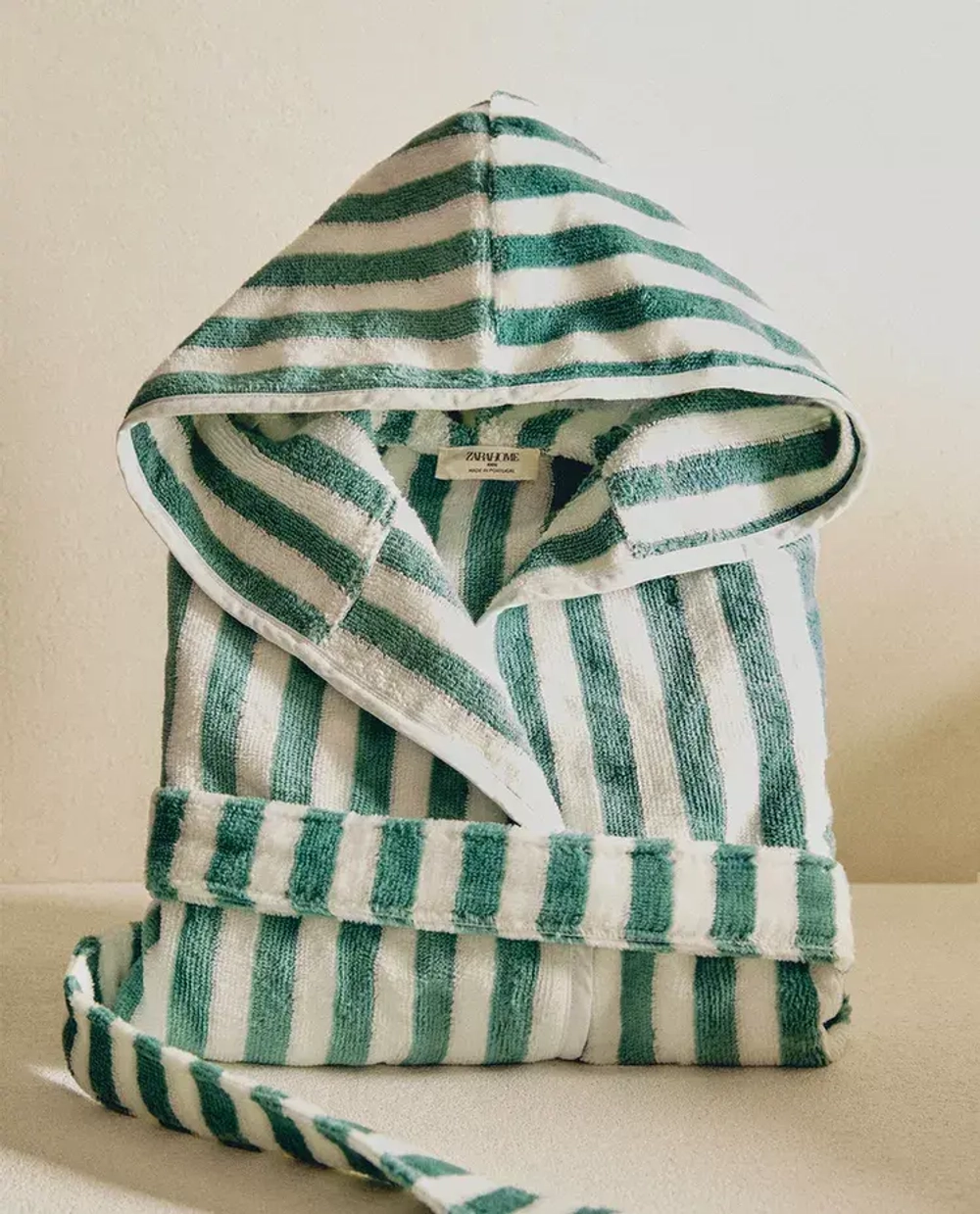 ZARA HOME ДЕТСКИЙ БАННЫЙ ХАЛАТ В ПОЛОСКУ, ЗЕЛЕНЫЙ