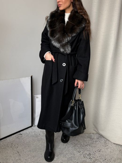 Пальто с натуральным мехом соболя Evgeniya Furs, S