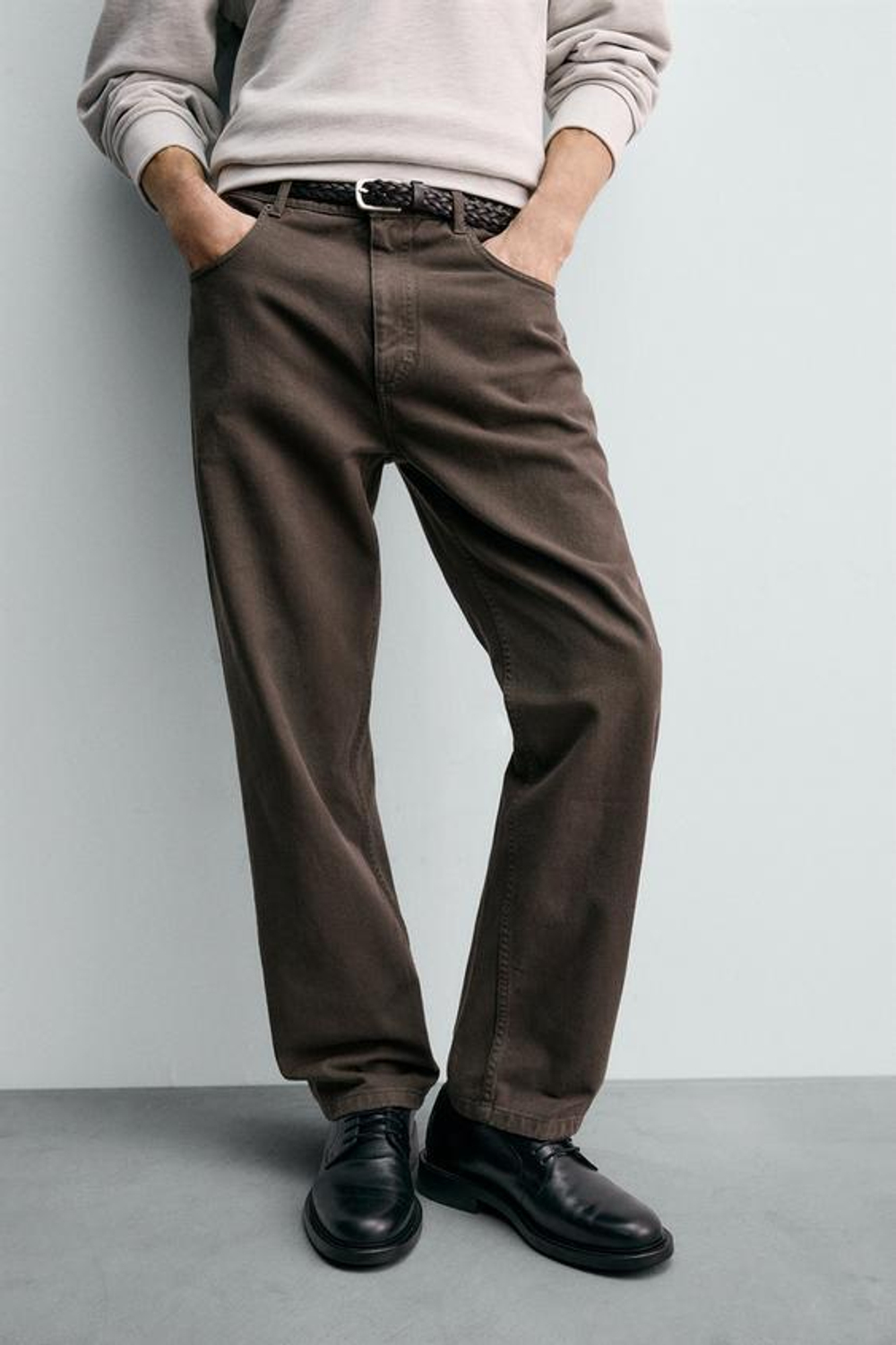 ZARA БРЮКИ STRAIGHT FIT ИЗ РЕЛЬЕФНОЙ ТКАНИ, КОРИЧНЕВЫЙ