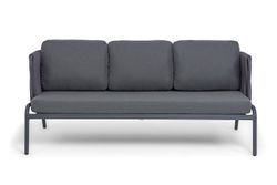 "Ронда" диван 3-местный плетеный из роупа, каркас алюминий темно-серый (RAL7024) муар, роуп серый 40 мм tex, ткань темно-серая 027