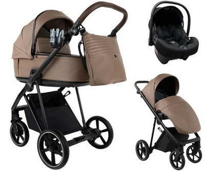 Детская коляска Roan Sol Vintage Leather 2.0 3 в 1 с автокреслом Tutis Elo Lux EduSky Black SL/11/L Camel/Black/руч.Тем.коричневый