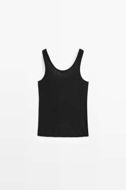 Massimo Dutti Двуслойный топ из 100% хлопка в рубчик, черный