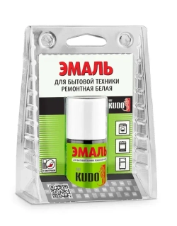 Краска для бытовой техники с кисточкой KUDO, алкидная, водостойкая, глянцевое покрытие, белая, 15 мл / для холодильников, стиральных и посудомоечных машин, микроволновых печей
