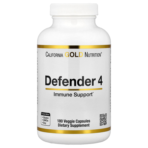 California Gold Nutrition, Defender 4, с витаминами C, D, цинком и селеном, 180 растительных капсул