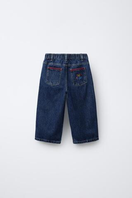 ZARA ДЖИНСЫ BAGGY С КОНТРАСТНОЙ ВЫШИВКОЙ, СИНИЙ