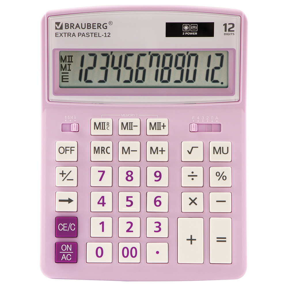 Калькулятор настольный BRAUBERG EXTRA PASTEL-12-PR (206x155 мм) 12 разрядов двойное питание СИРЕНЕВЫЙ