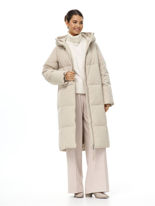 Пуховик длинный с капюшоном, молочная, SilverFox