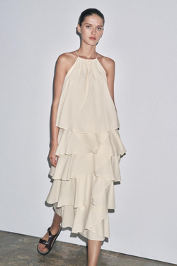 ZARA ПЛАТЬЕ ХАЛТЕР С ВОЛАНАМИ — ZW COLLECTION, ВАНИЛЬНЫЙ