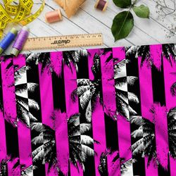Ткань блэкаут пальмы в чёрно-розовую полоску