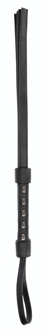 Черная плетка с металлическим декором в виде черепов - 53 см. (Цвет: черный)