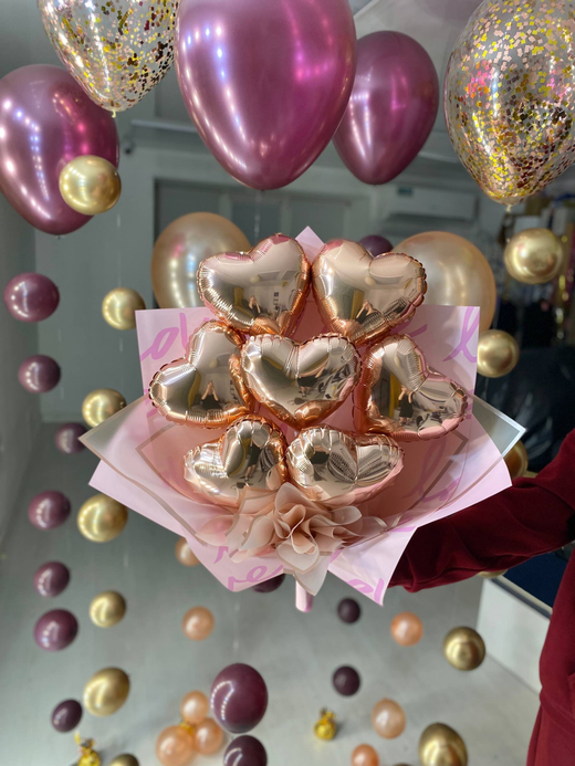 Воздушные шары пузыри бордовый/золото/розовое золото букет №4109