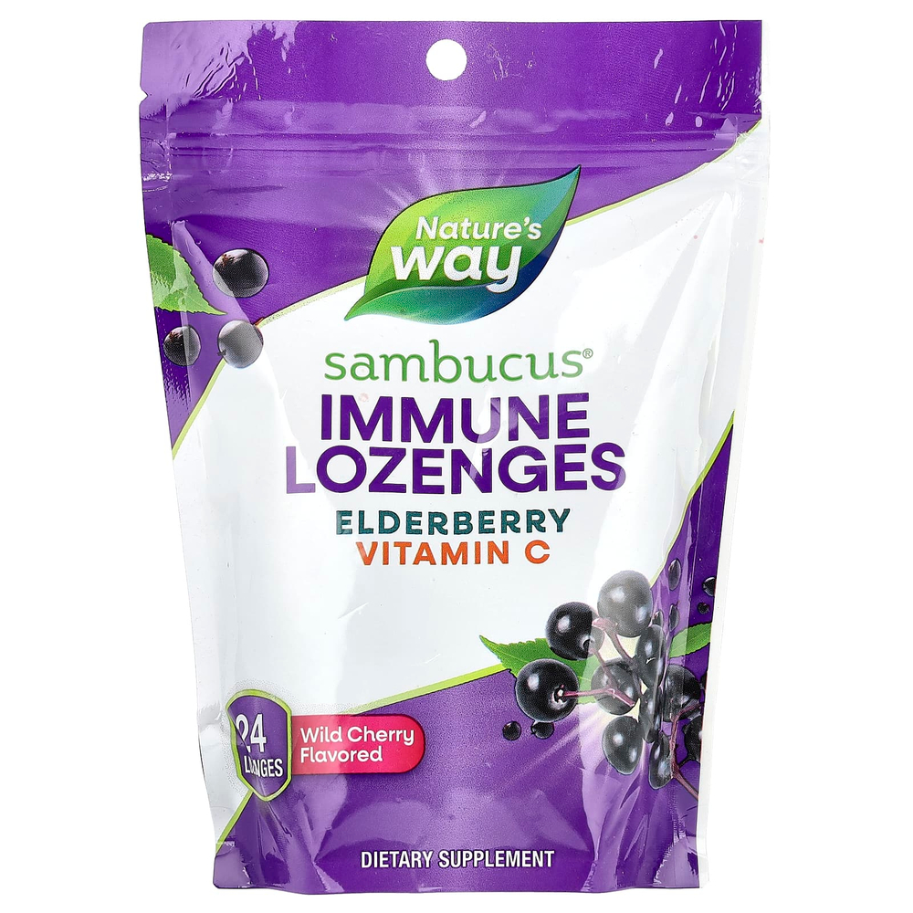 Nature's Way, Sambucus®, пастилки для укрепления иммунитета, бузина, витамин C и дикая вишня, 24 пастилки