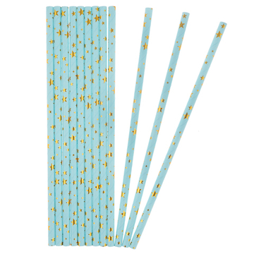 Трубочки бумажные для коктейлей «Звезды», голубой/ золото, металлик, 12 шт