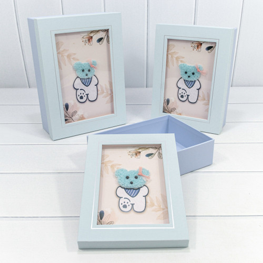 Коробка 29х21х9.5 см Набор 3 шт "Мишка" с окошком (Голубой)