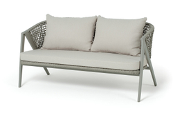 "Амстердам" диван 2-местный плетеный из роупа, каркас алюминий, роуп серый круглый, ткань серая