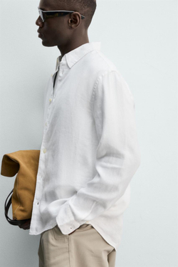 ZARA РУБАШКА ИЗ 100% ЛЬНА, БЕЛЫЙ