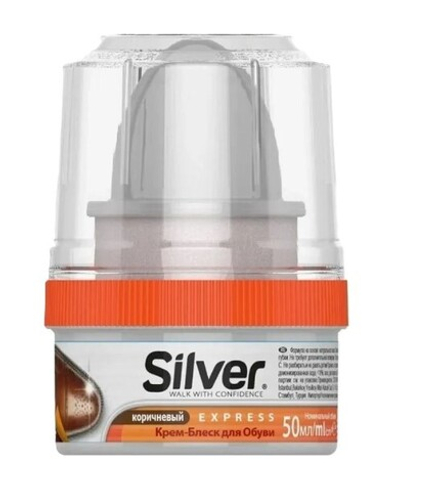 Крем для обуви с губкой КОРИЧНЕВЫЙ Silver 50мл