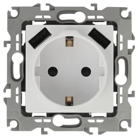 Розетка 16А 250В 2P+E с 2хUSB 5В-3А защ. шторки Эра12 бел. 12-4109-01 ЭРА Б0047840