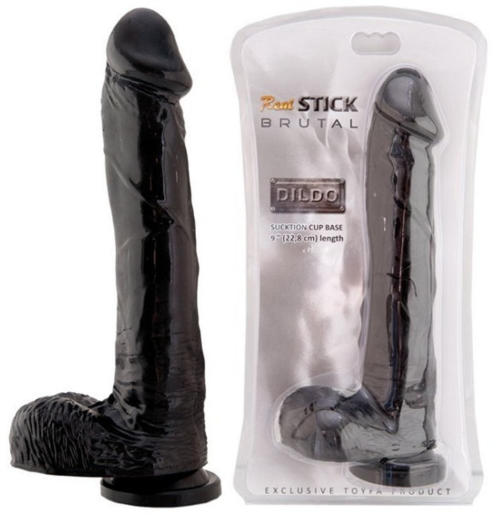 Чёрный фаллос-реалистик на присоске, 22,8 см