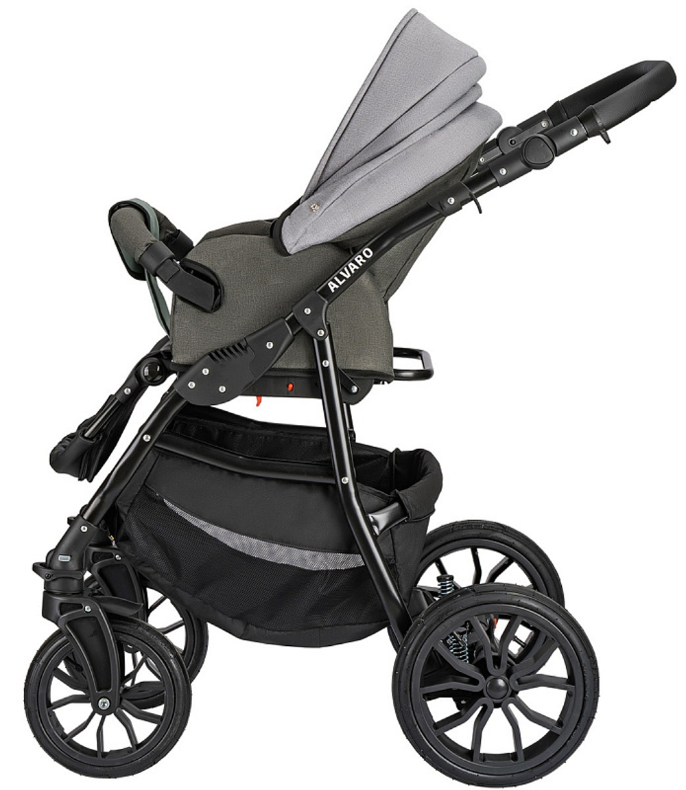 Детская коляска Alis Alvaro F 3 в 1 Al 10 т.серый+св.серый+шалфей кожа