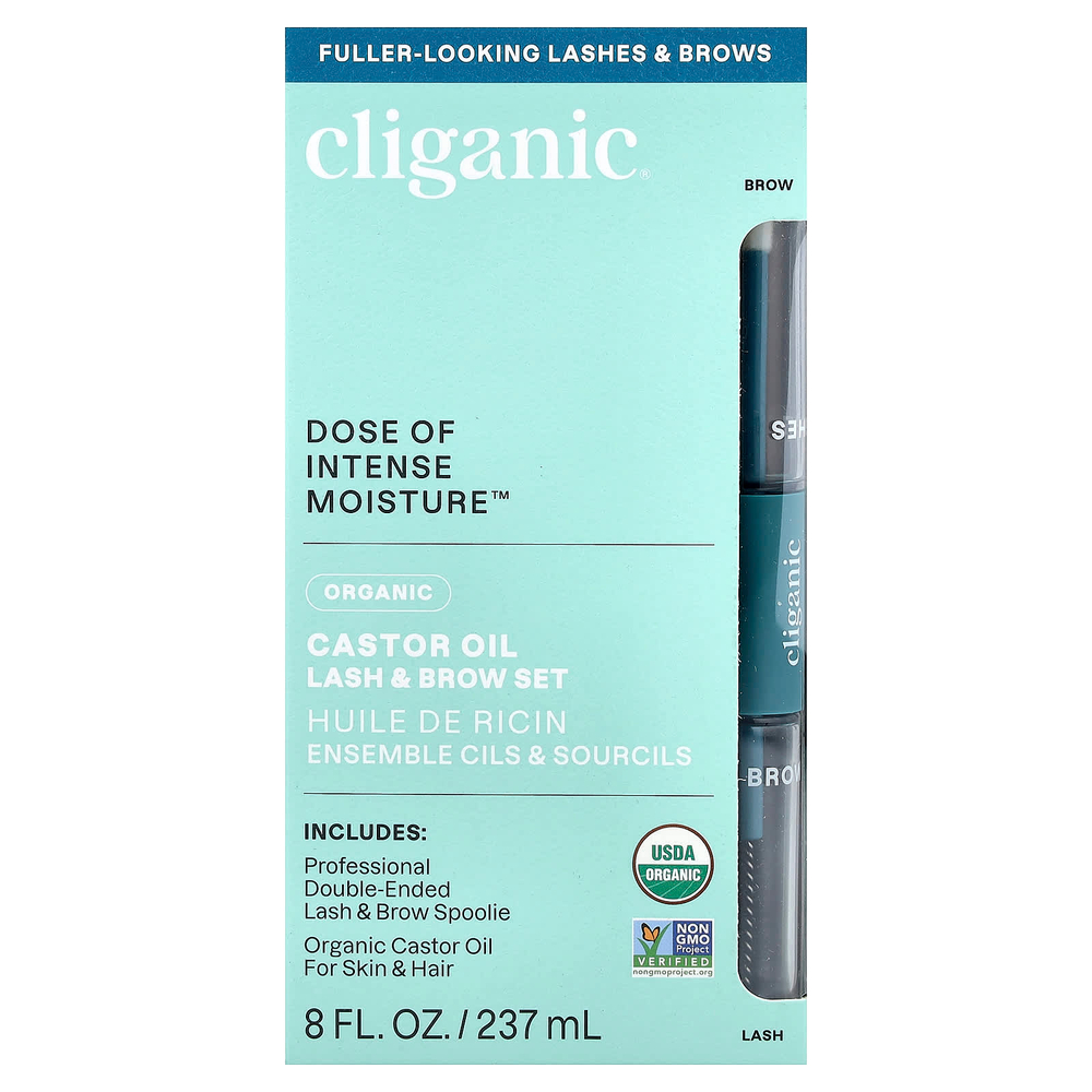 Cliganic, Dose of Intense Moisture™, набор для ухода за ресницами и бровями с органическим касторовым маслом, 237 мл (8 жидк. унций)