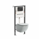 Унитаз подвесной Ceramica Nova Forma CN3009 белый, безободковый, с инсталляцией Balance CN121001MB и кнопкой Circle черный матовый