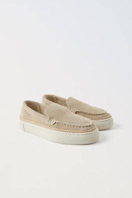 ZARA ЗАМШЕВЫЕ ЛОФЕРЫ, БЕЖЕВЫЙ