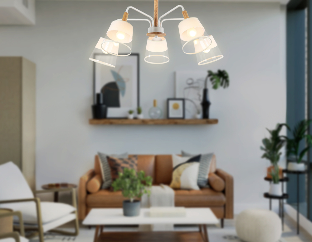 Светильник подвесной TR4738/5 WH/LW белый/светлое дерево E27/5 max 40W D760*350
