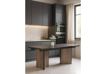 Керамический стол Woodville Саливан 180x90 nero marquina, дуб бомонд лофт