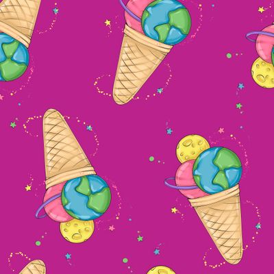 Космическое мороженое и звёзды (на розовом фоне)