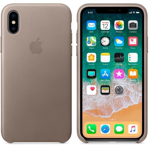 Клип-кейс Apple Leather Case для iPhone X (платиново-серый)