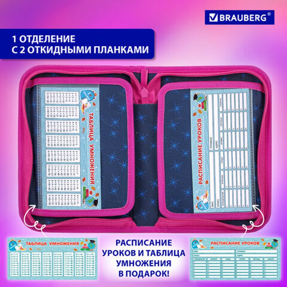 Пенал BRAUBERG, 1 отделение, 2 откидные планки, полиэстер, 21х14 см, Cute fox, 272318