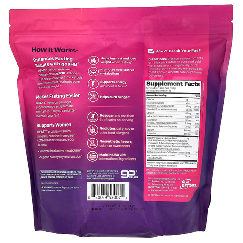 Real Ketones, INFAST, для женщин, арбуз, 30 пакетиков по 0,48 г (0,48 г)