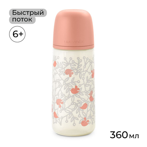 Бутылочка для кормления Suavinex Birdies 360 мл розовая, 6 мес+