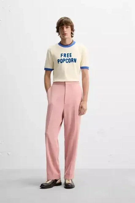 ZARA X HARRY LAMBERT БРЮКИ С РЕМЕШКОМ, РОЗОВЫЙ
