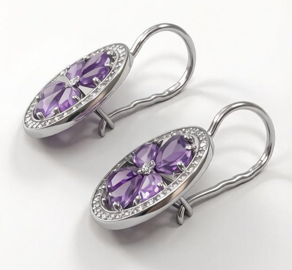 Ювелирные серьги из серебра 925 пробы с аметистами