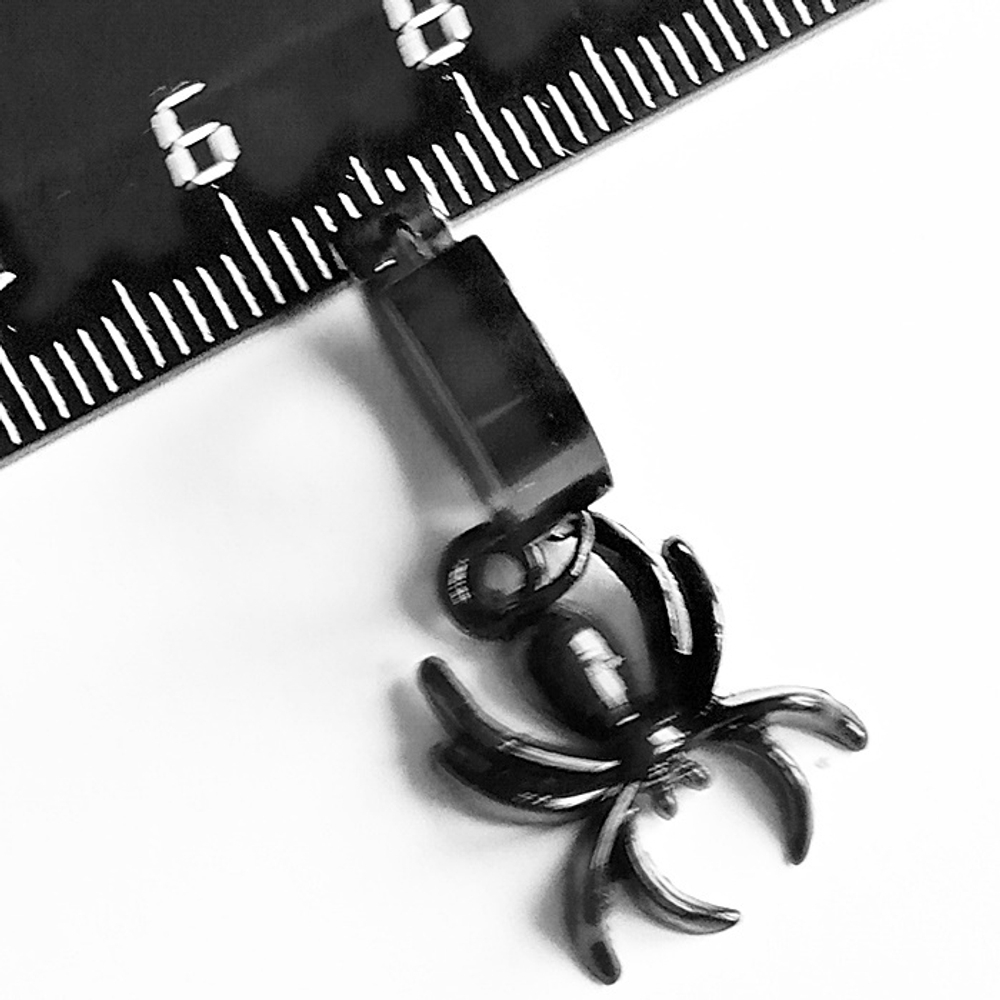Серьга (1 шт.)  "Чёрный паук" для пирсинга уха. Медсталь, титановое покрытие.