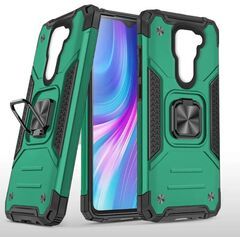 Противоударный чехол для Xiaomi Redmi Note 9 зеленый с пластиной для магнитного автодержателя и кольцом подставкой