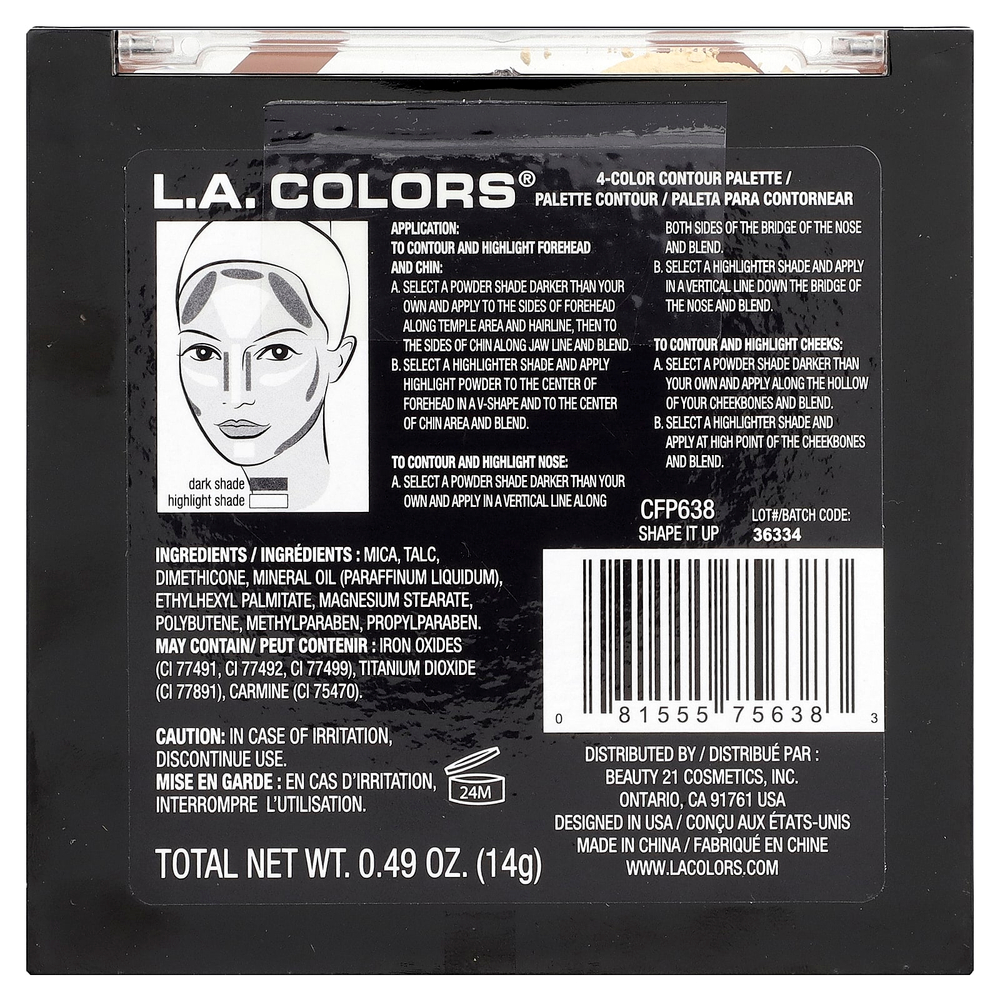 L.A. Colors, Sculpt + Contour, палитра для контурирования из 4 оттенков, CPF638 Shape It Up, 14 г (0,49 унции)