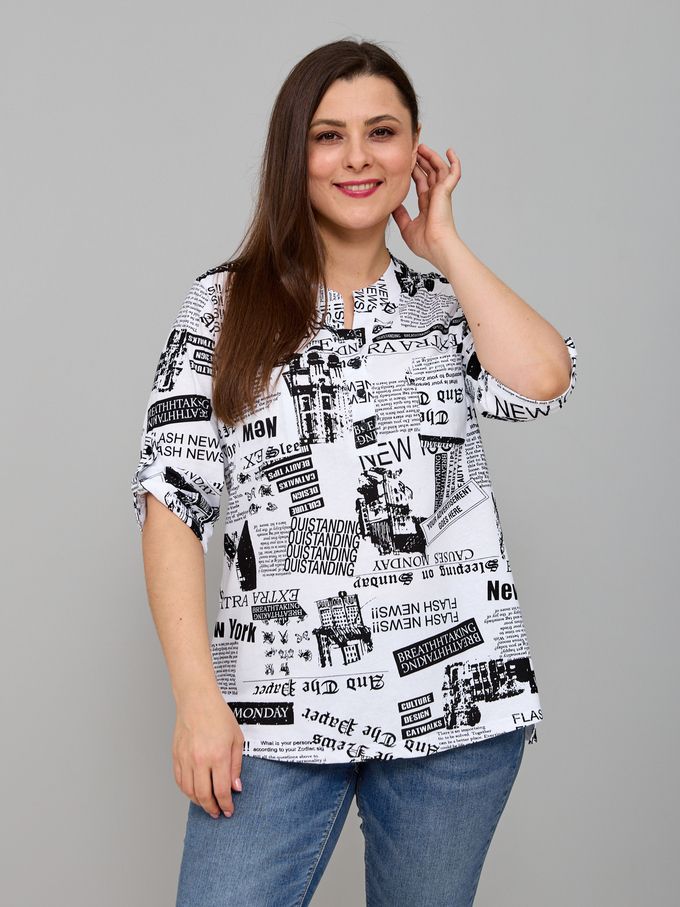Блузка БЛ-131/чернобелый-газета