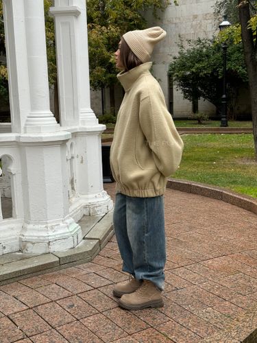 Шерстяной бежевый оверсайз бомбер