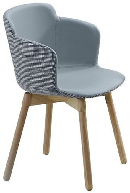 Кресло деревянное с обивкой MIDJ Calla P L_C TS, натуральный, пепельно-серый