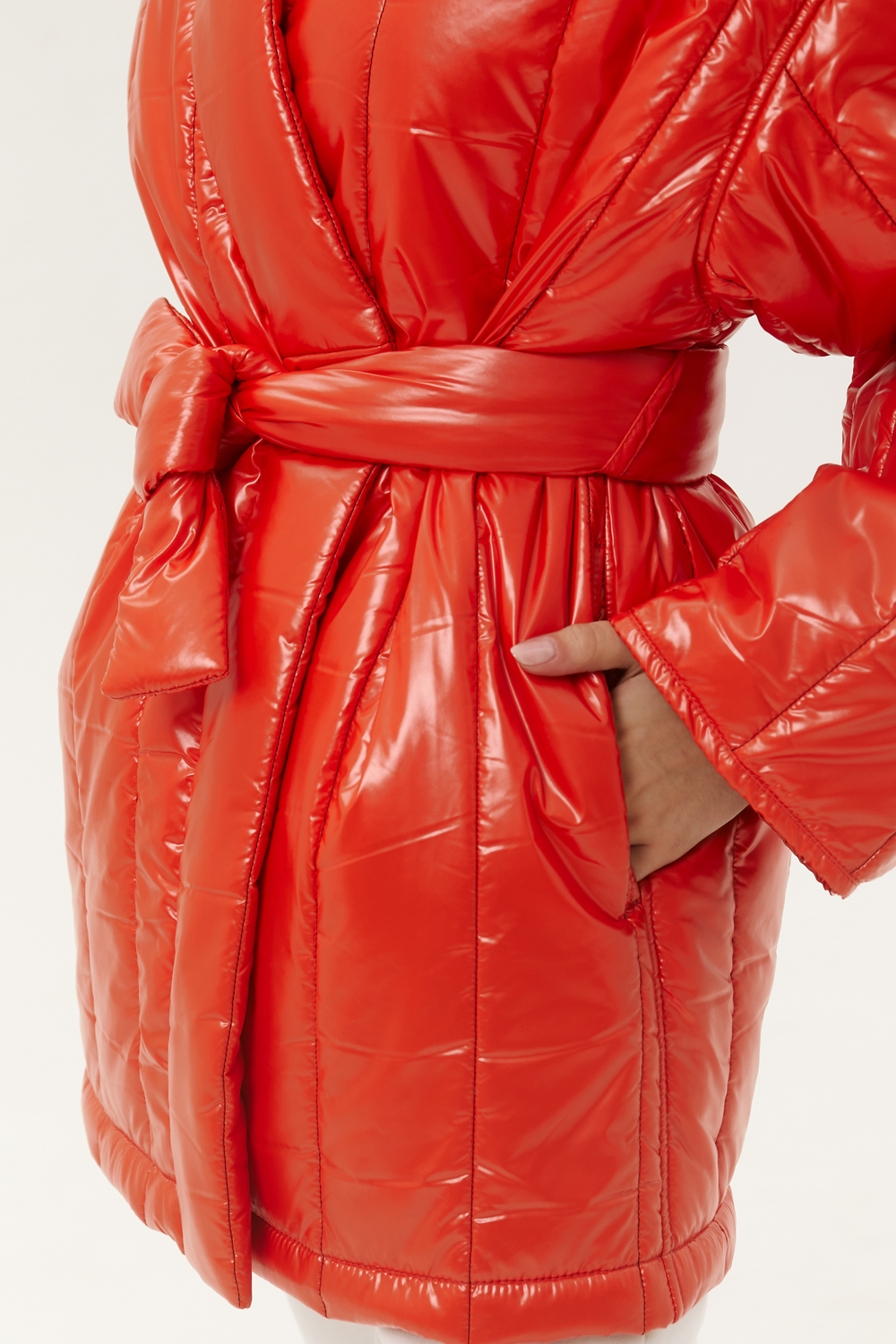 Пуховик - Кимоно укороченный, огненно-рыжий (XS/S)