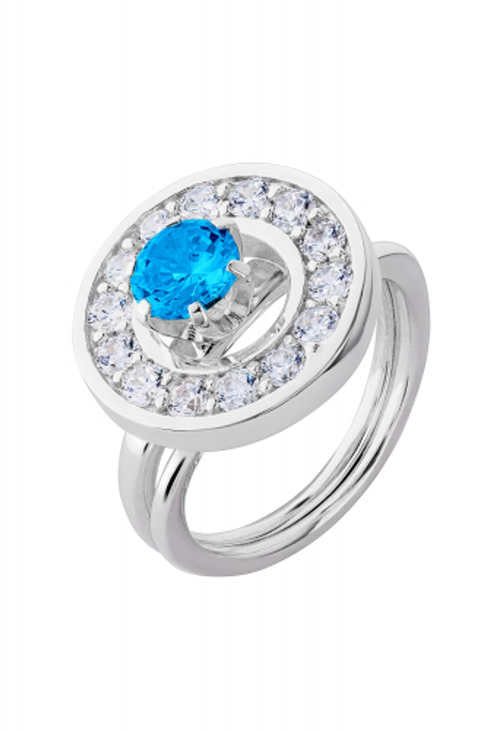 Кольцо сборное из серебра со вставками из выращенной голубой шпинели и бесцветных фианитов